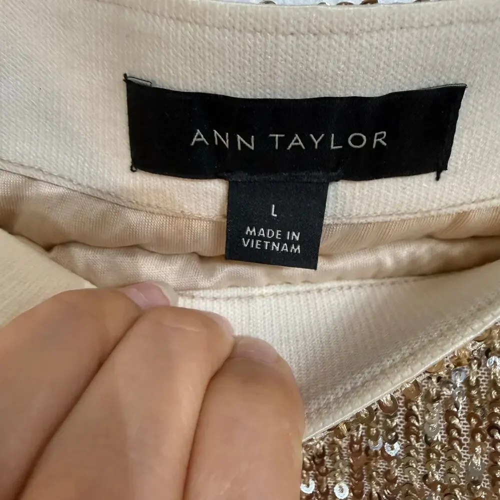 Ann Taylor Gold Sequin Pencil Skirt Sz L